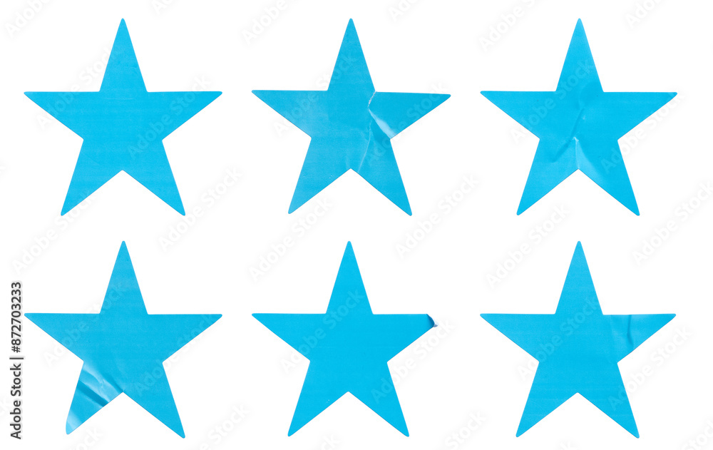 A set of blue star shape paper sticker label isolated on white background.
A set of blue star shape paper sticker label isolated on white background.