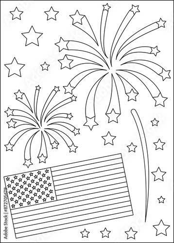 flag 4th of July coloring book page