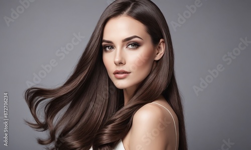 Beautiful brunette woman with long smooth hair beauty hairstyle female portrait