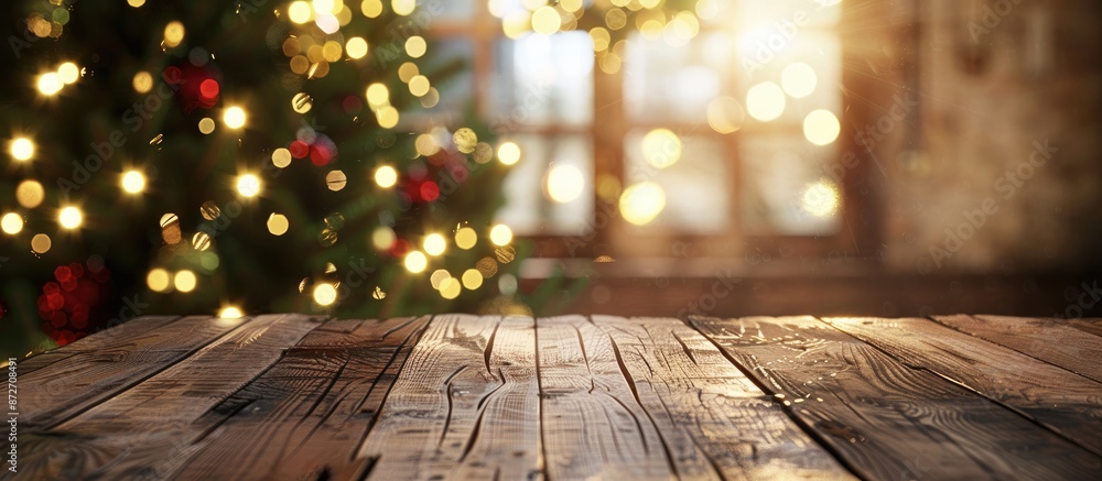 Blurry Christmas home interior background with a table corner featuring an ample area for your product. Ideal for adding content with copy space image. Blurry Christmas home interior background with a table corner featuring an ample area for your product. Ideal for adding content with copy space image.