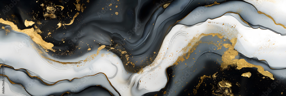 Fototapeta premium Elegant Abstract Swirls with Gold Glitter on Marble Texture