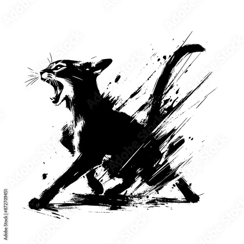 cat in illustration in brush stroke painting,