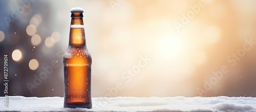 Close-up of a cold beer bot...