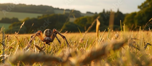 Quantock Hills AONB spider home in the fields. with copy space image. Place for adding text or design photo