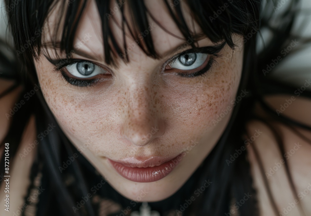 Fototapeta premium Intense gaze of a young woman with dark hair