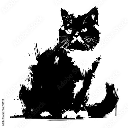 cat in illustration in brush stroke painting,