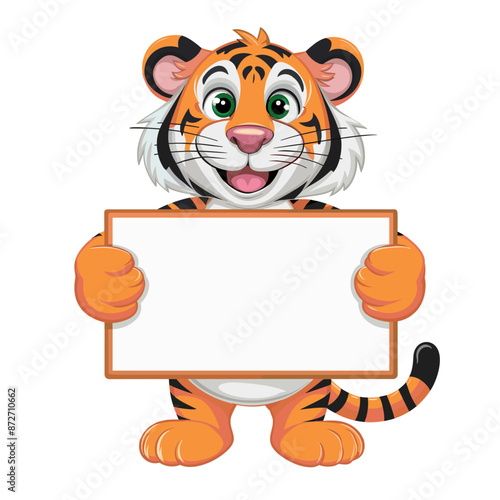tiger with blank sign vector illustration