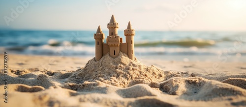 Close-up of sand castle at ...