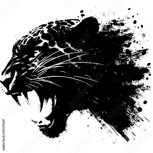 Jaguar in illustration in brush stroke painting,