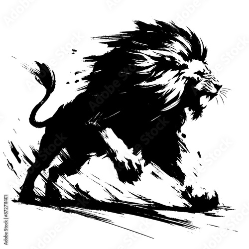 Lion in illustration in brush stroke painting,