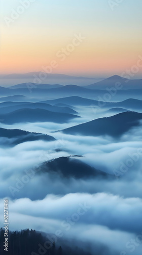 Serene Sunrise Over Misty Mountain Landscape © slonme