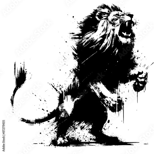 Lion in illustration in brush stroke painting,