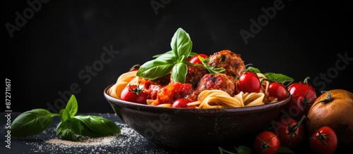 Bowl with pasta, meatballs,...