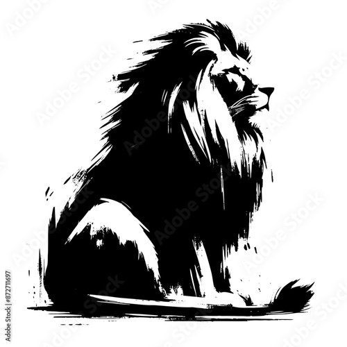 Lion in illustration in brush stroke painting,