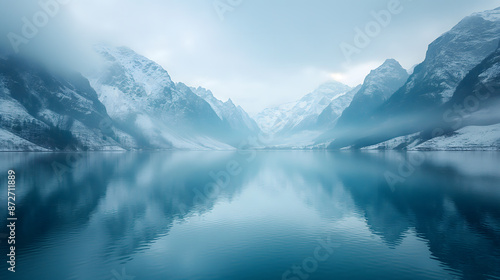 Wallpaper Mural Enchanting Winter Landscape with Snow-Covered Mountains and Serene Lake Torontodigital.ca