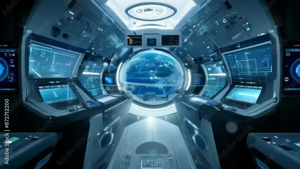 Futuristic spaceship command bridge with holographic interface Futuristic spaceship command bridge with holographic interface