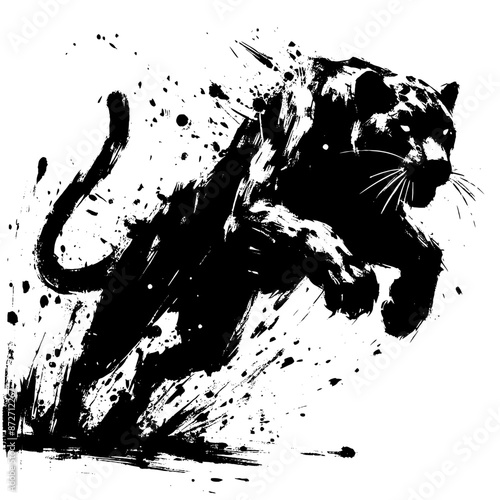 Panther in illustration in brush stroke painting,