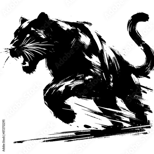 Panther in illustration in brush stroke painting,