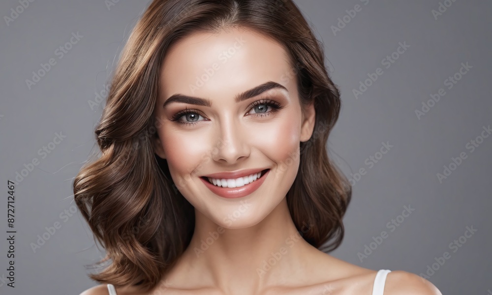 Beautiful woman face portrait healthy skin and beauty hairstyle happy smile Beautiful woman face portrait healthy skin and beauty hairstyle happy smile