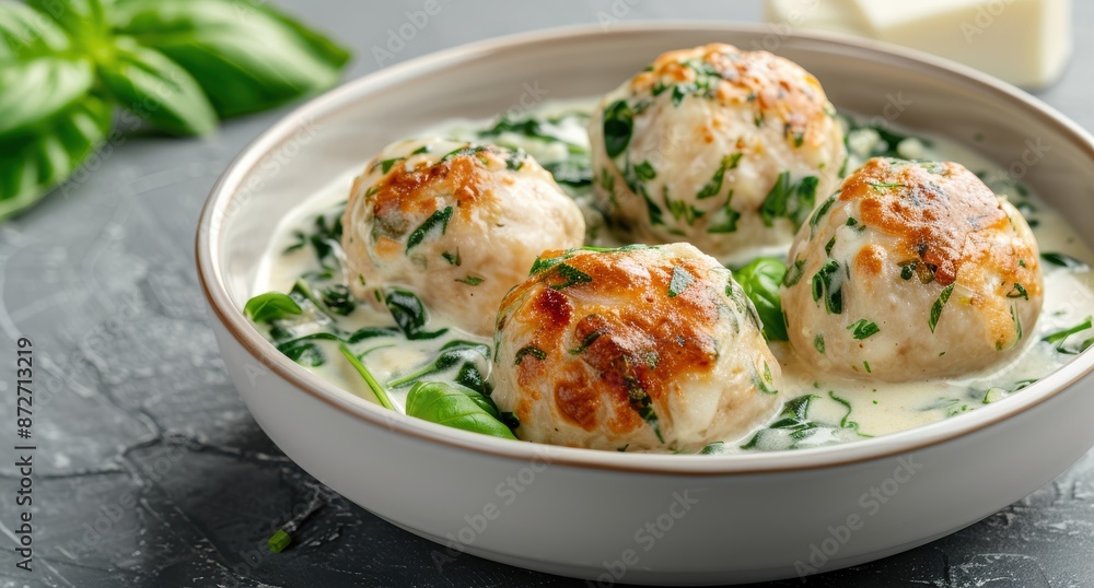 Delicious homemade herb dumplings in a creamy sauce Delicious homemade herb dumplings in a creamy sauce
