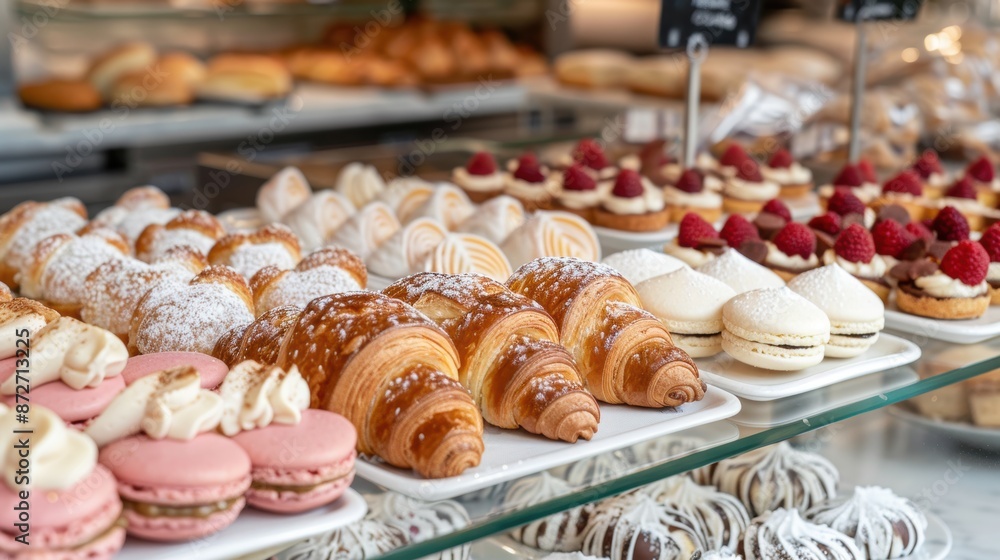 Assortment of delicious pastries and desserts in a bakery display Assortment of delicious pastries and desserts in a bakery display