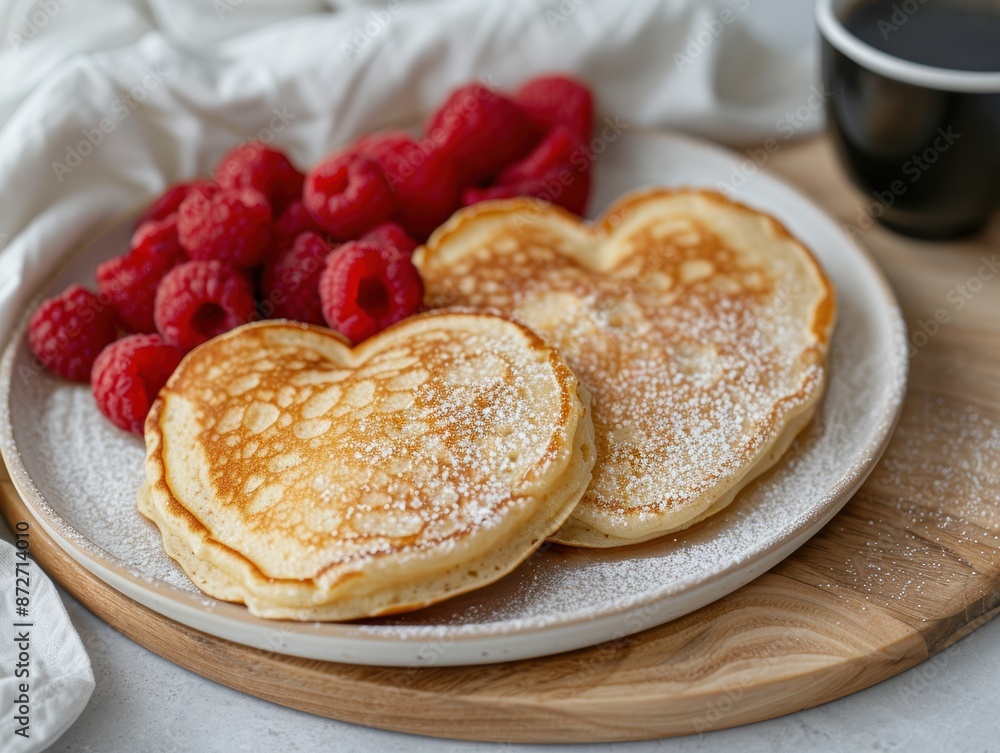 heart-shaped pancakes with fresh raspberries heart-shaped pancakes with fresh raspberries