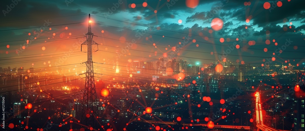 Fototapeta premium AI-driven smart grids optimize energy distribution during natural disasters, ensuring critical infrastructure remains powered 