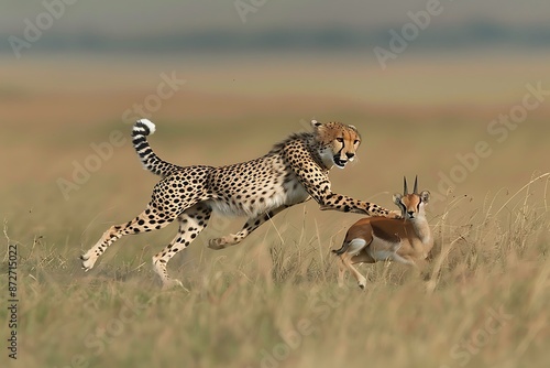 A cheetah chasing down a Thompson's gazelle. photo