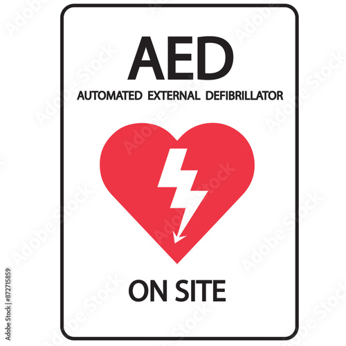 AED,automated external defibrillator / aed sign with heart and electricity symbol flat vector icon
