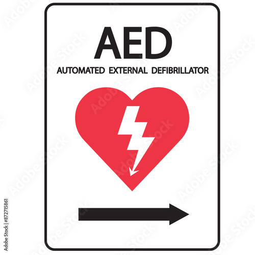 AED,automated external defibrillator / aed sign with heart and electricity symbol flat vector icon