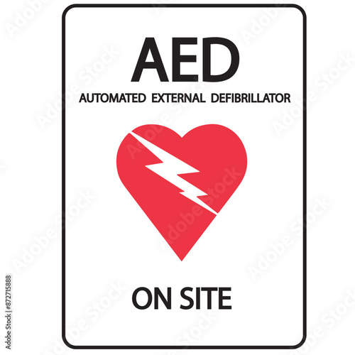 AED,automated external defibrillator / aed sign with heart and electricity symbol flat vector icon