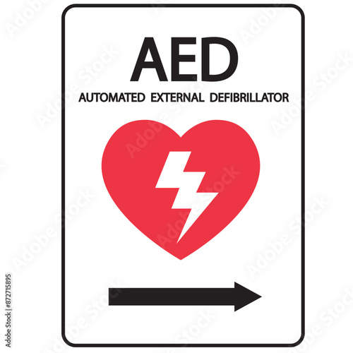 AED,automated external defibrillator / aed sign with heart and electricity symbol flat vector icon