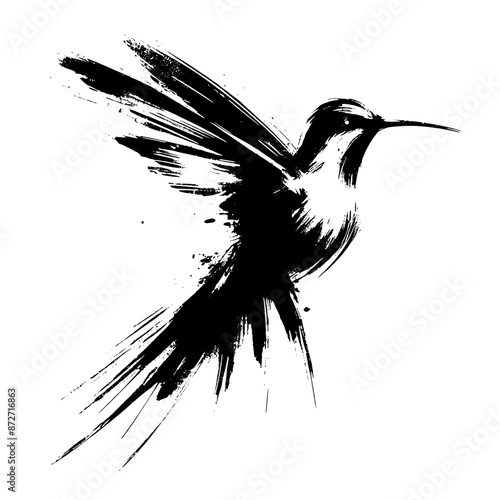Hummingbird in illustration in brush stroke painting,