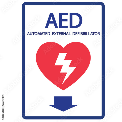 AED,automated external defibrillator / aed sign with heart and electricity symbol flat vector icon