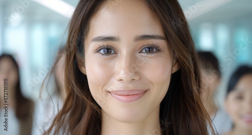 smiling woman with long brown hair