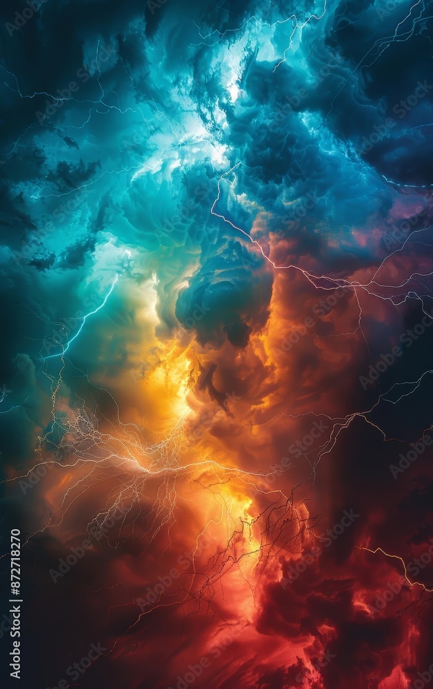 Dramatic lightning strikes illuminate a fiery sky, creating a breathtaking spectacle. Dramatic lightning strikes illuminate a fiery sky, creating a breathtaking spectacle.