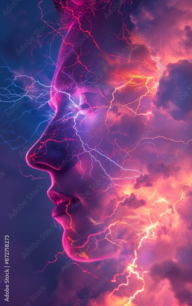Dramatic lightning strikes illuminate a fiery sky, creating a breathtaking spectacle. Dramatic lightning strikes illuminate a fiery sky, creating a breathtaking spectacle.