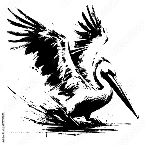 Pelican in illustration in brush stroke painting,