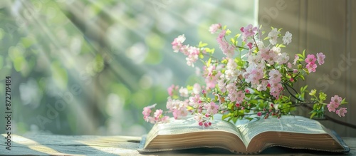 A symbol of renewal and new beginnings, spring flowers in front of an open bible provide a poignant copy space image.