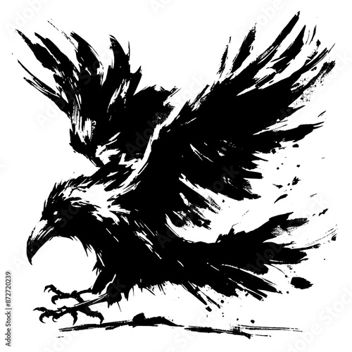 raven in illustration in brush stroke painting,