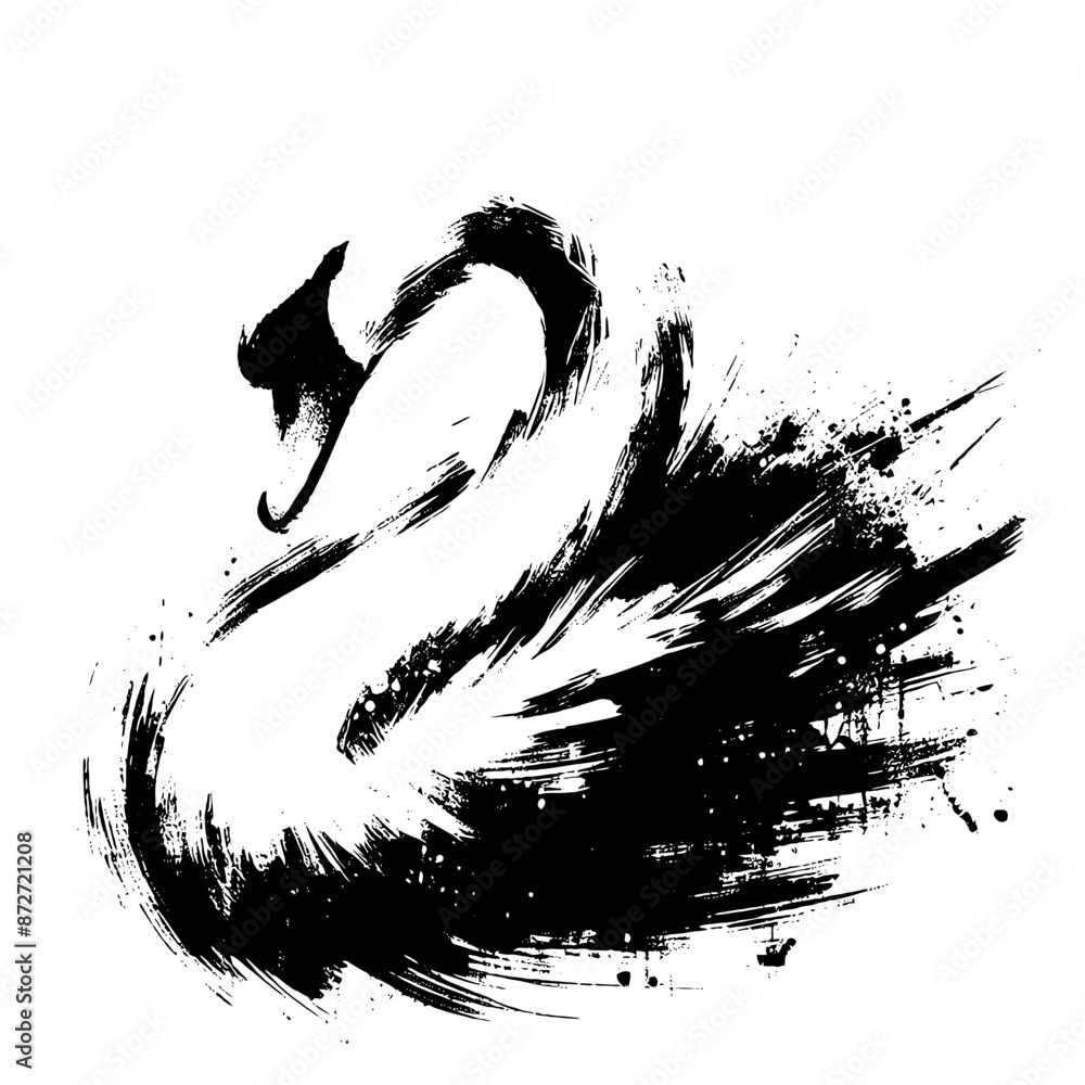 Swan in illustration in brush stroke painting, Swan in illustration in brush stroke painting,