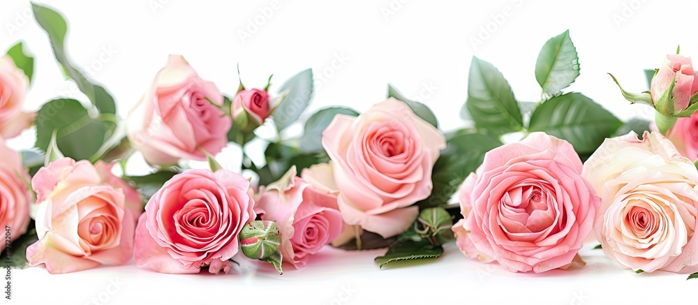 White background with roses creates a calming aesthetic in the copy space image. White background with roses creates a calming aesthetic in the copy space image.