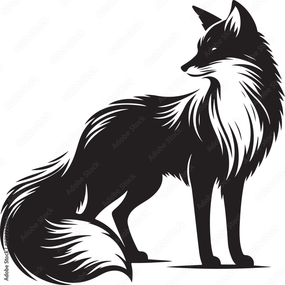 Illustration of a fox and silhouette Illustration of a fox and silhouette