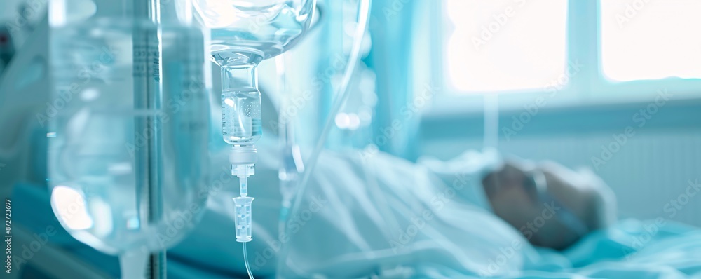 Editorial photography of a hospital bed, a patient lying calmly with an IV attached, showcasing the medical equipment and the clean, sterile environment Editorial photography of a hospital bed, a patient lying calmly with an IV attached, showcasing the medical equipment and the clean, sterile environment