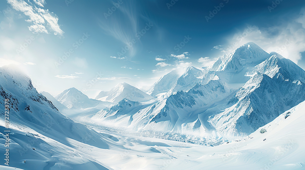Snowy mountain peak in mist Snowy mountain peak in mist