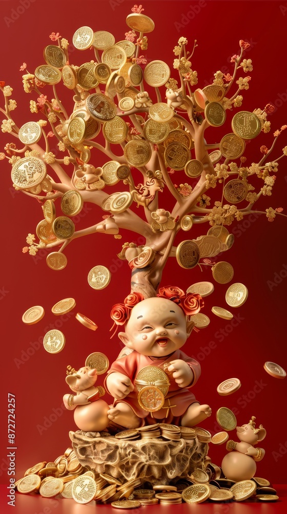Tree with gold coins, Chinese new year theme Tree with gold coins, Chinese new year theme