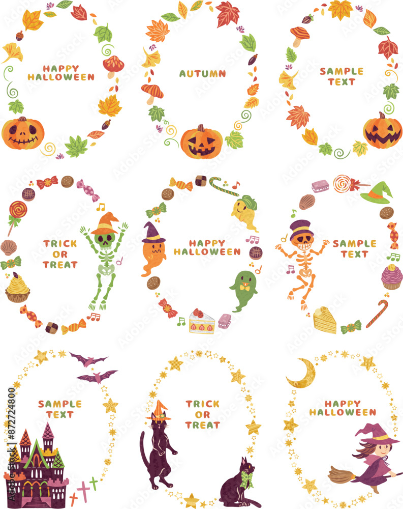Obraz premium 10月 ハロウィーン イラスト素材 丸フレームセット