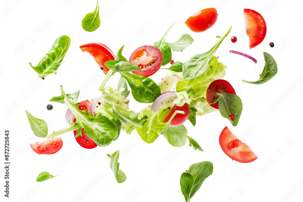 custom made wallpaper toronto digitalFlying fresh Salad vegetables green radicchio, lettuce, onion and other in the air isolated on background, fresh organic food for healthy meal.