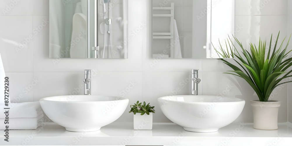 Renovated Bathroom Featuring Large White Mirror and Bright Lighting. Concept Bathroom Renovation, White Mirror, Bright Lighting, Modern Design Renovated Bathroom Featuring Large White Mirror and Bright Lighting. Concept Bathroom Renovation, White Mirror, Bright Lighting, Modern Design