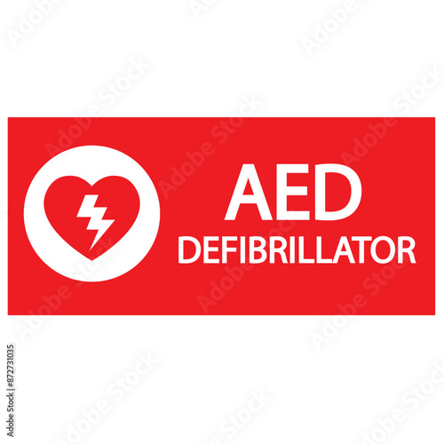 AED,automated external defibrillator / aed sign with heart and electricity symbol flat vector icon